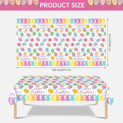 2 Pcs Happy Easter Table Cloth - Plastic Bunny Eggs Tablecloth, Disposable Rectangle Spring Floral Table Cover for Easter Home Dining Kitchen Activity Party Decorations Tables Decor, 108 x 54 Inch