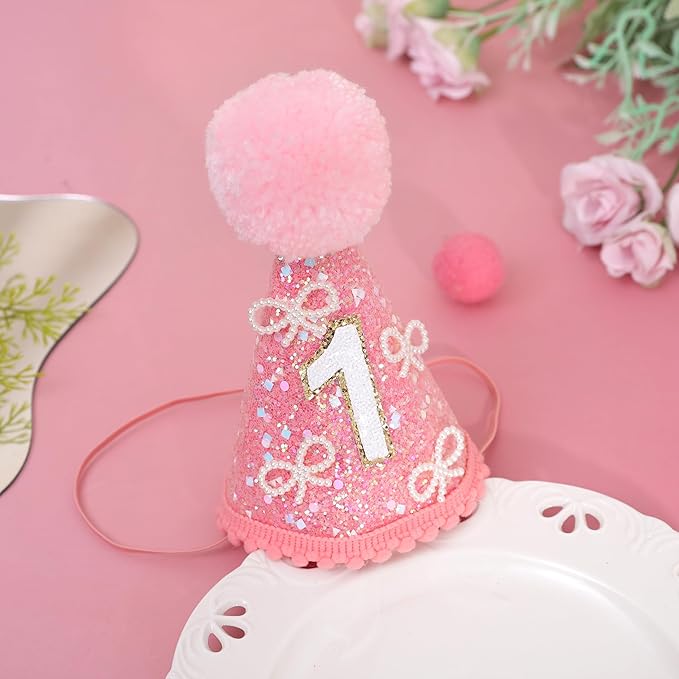 MAMUXI Butterfly 1st Birthday Hat - Little Princess First Birthday Decorations, 3D Pink Butterfly Sweet Party Hat