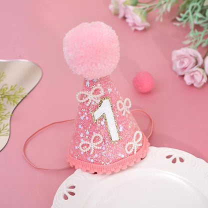 MAMUXI Butterfly 1st Birthday Hat - Little Princess First Birthday Decorations, 3D Pink Butterfly Sweet Party Hat
