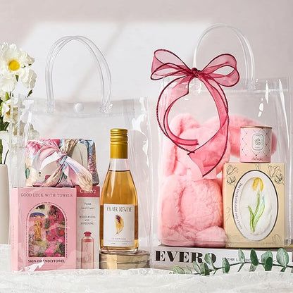 Jutieuo 24 PCS Clear Gift Bags with Handles, 7.9 x 9.8 x 3.2 Inch Inches Reusable Plastic Goodie Bag Transparent Party Favor Bags Bulk for Weddings Birthdays Events, Classrooms & Celebrations