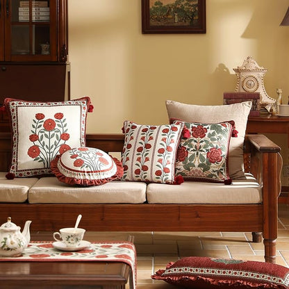 Vintage Square Throw Pillow Covers,Red Cozy Velvet with Leaves and Floral Pattern Pillowcases,Decoration Pillows Cushion Covers for Living Room Couch Sofa Bed Car Chair,18"x18"