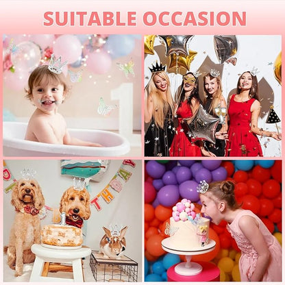 42PCS Crown Cake Topper Mini Tiara with 3D Butterfly Decoration Vintage Pearl Rhinestone Crown Cake Topper Cupcake Topper Cake Decoration for Birthday Wedding Anniversity Party Baby Shower (Silver)