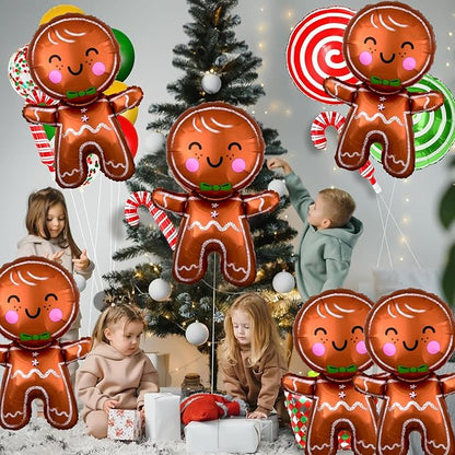 6 Pcs Gingerbread Balloons Christmas Balloon Decorations, Gingerbread Man Balloons for Christmas Party Decorations, New Year Birthday Party Supplies