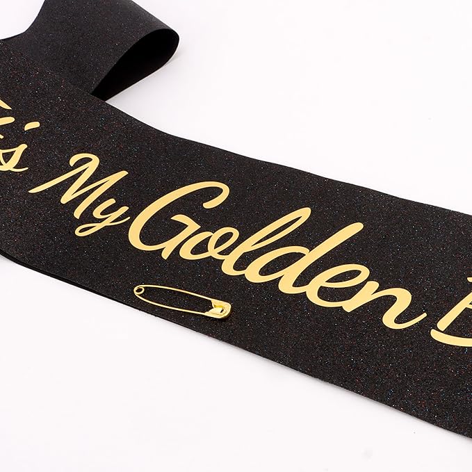 It's My Golden Birthday Sash - Black Glitter with Gold Foil Golden Birthday Sash for Women Girls Funny Party Favor Supplies Accessories
