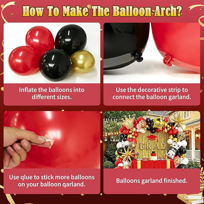 Graduation Balloon Arch Garland Kit Red Black White Gold Graduation Decorations 2026 for College High School Class of 2026 Grad Party Prom Decor
