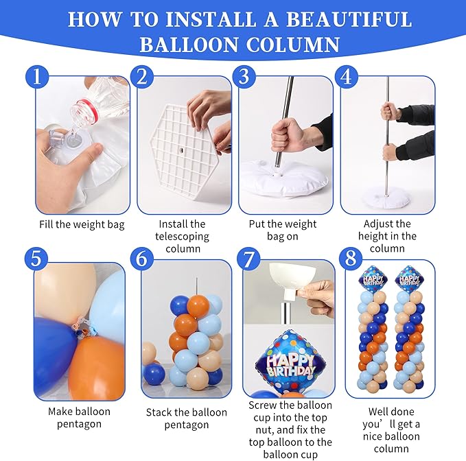 Blue and Orange Balloon Column Stand Kit Set of 2 with Birthday Banner, 7 Feet Height Orange Blue Adjustable Metal Balloon Towers for Cartoon Dog Theme Birthday Party Decorations Supplies