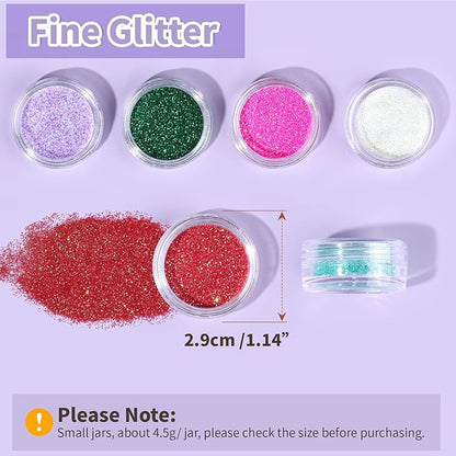 LEOBRO Fine Glitter, 24 Colors Iridescent Glitter for Crafts, Resin, Nail Body, DIY Party Decorations