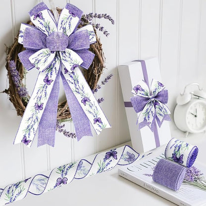 2 Rolls Lavender Wired Edge Ribbon - 2.5 Inch, 5 Yards Each, Spring Summer Lavender Grosgrain with Wired Edge for Wedding Decor, Gift Wrapping & DIY Crafts, Mother's Day Gift