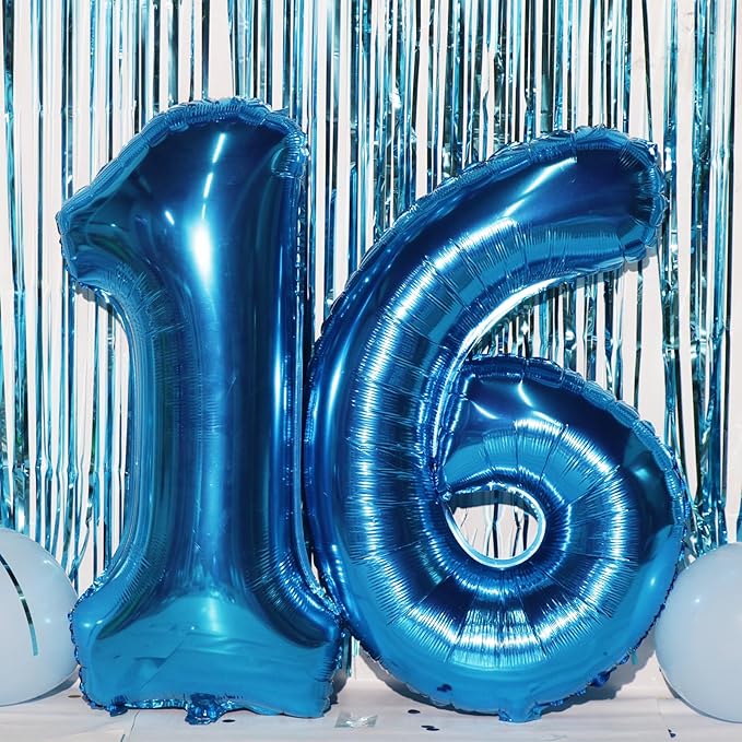 16th Birthday Decorations for Boys 16th Birthday Balloons 16 Cake Topper Happy Birthday Banner Blue Streamers Happy 16th Birthday Decorations