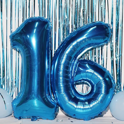16th Birthday Decorations for Boys 16th Birthday Balloons 16 Cake Topper Happy Birthday Banner Blue Streamers Happy 16th Birthday Decorations