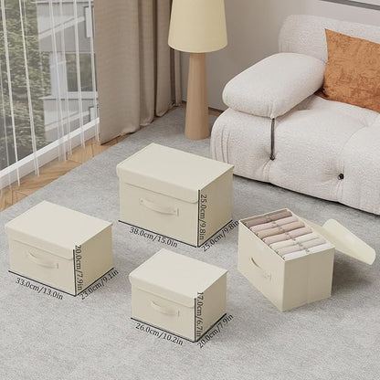 Fabric Storage Bins Cube Organizers with Flip-Top Lid and Handles,Storage Boxes for Organizing Home,Office,and Closet,Beige,5 Pack 13 X 9.1 X 7.9 in