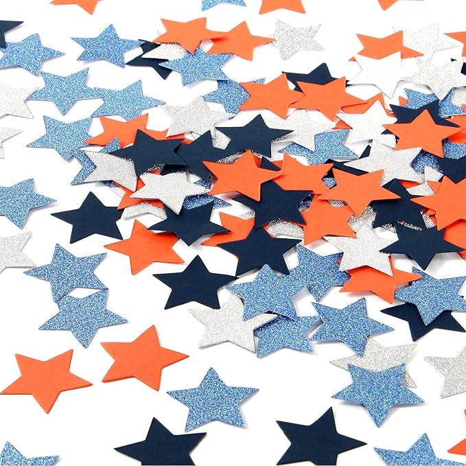 Blue-Silver Orange Space Party-Decorations Star-Confetti, 300pcs Graduation 2025 Glitter Paper Table Confetti Birthday Boy Baby Shower Decorations Lasting Surprise