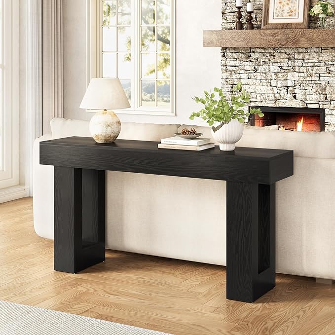 Little Tree 63-Inch Long Console Tables for Entryway, Large Sofa Table Behind Couch, Wooden Entry Foyer Hallway Table, Modern Console Sofa Tables for Living Room, Black