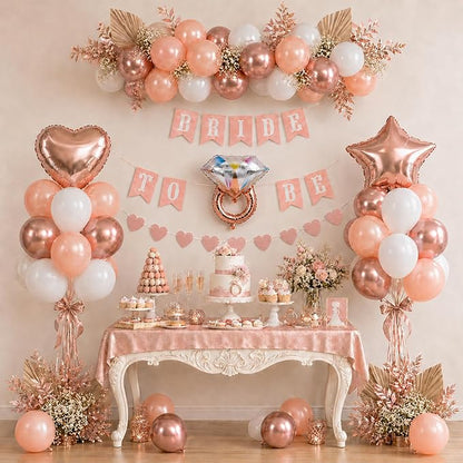 Bridal Shower Decorations Rose Gold Bridal To Be Balloon Set with Star Heart Diamond Ring Foil Balloons Bunting Banner Heart Paper Garland Rose Gold White Bachelorette Marriage Engagement Party Women