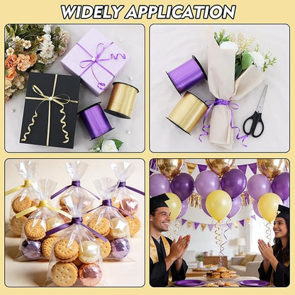 TONIFUL 500 Yards Curling Ribbon-Balloon Ribbon-Balloon String for Art&Craft Decor,Gift Wrapping,Ribbons and Bows for Christmas New Year Birthday Gifts Graduation Supplies (Purple Gold)
