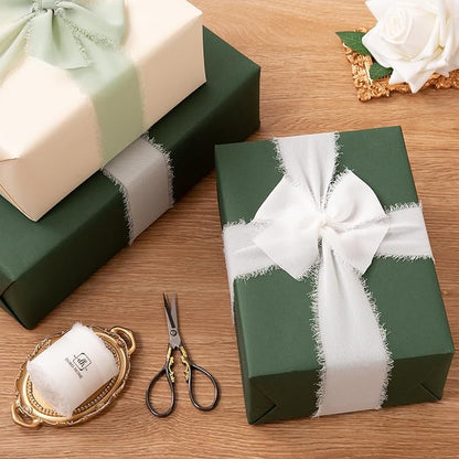 DORIS HOME Ivory White Chiffon Ribbon for Flower Bouquet, 2" x21Yd Fabric Ribbon for Gift Wrapping, Handmade Frayed Ribbon for Wedding/Christmas Decorations
