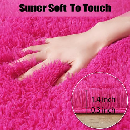 qulint Hot Pink Area Rug for Living Room, 6x9 Area Rug Soft Shag Fluffy Rug for Bedroom, Fuzzy Plush Alfombras para Salas Modernas Shaggy Large Carpet for Office Home Decor (6ft x 9ft, Hot Pink)