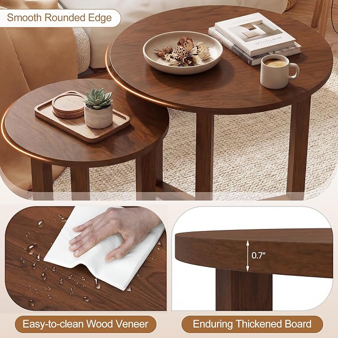 Giantex Round Nesting Coffee Table Set of 2, Wood Nesting End Tables