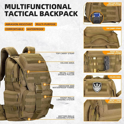 50L Military Tactical Backpack 3 Day Assault Pack Molle Daypack Hiking Backpack for Men and Women