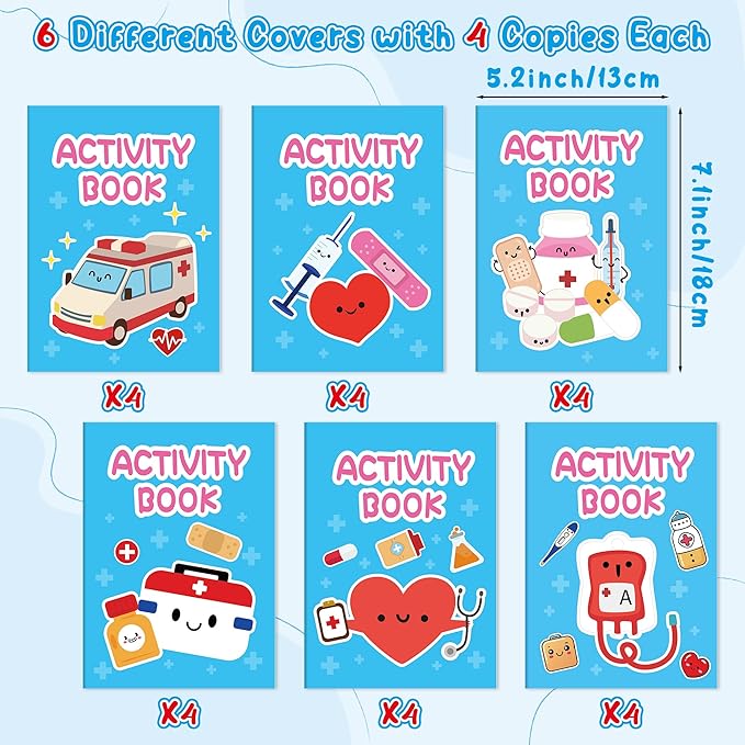 Bulk Medical Activity Books for Kids - 24Pcs Medical Mini Games Coloring Book Set Doctor Nurse Theme Coloring Booklet Include Mazes Word Search Word Scramble Games for Classroom DIY Art Medical