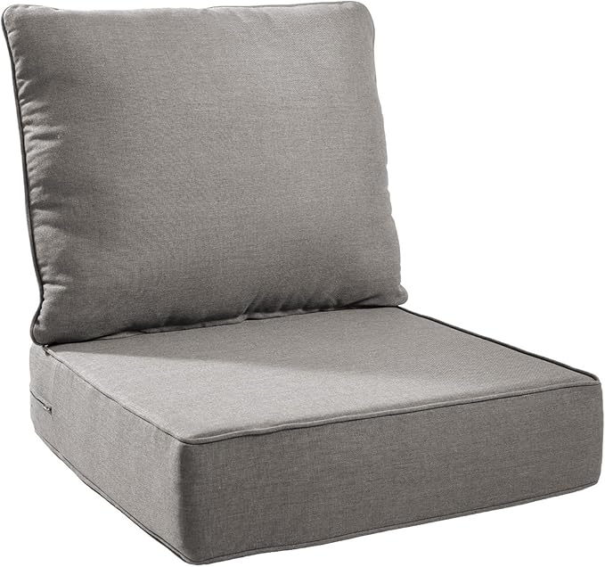 6" Thick Outdoor Chair Cushions - 24"* 24" Patio Furniture Cushions with Water Resistant & Removable Cover, 28D High Density Sponge Patio Cushion for Outdoor Furniture Couch Chair Grey