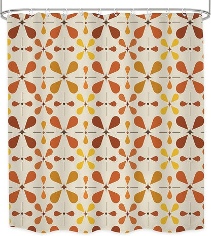 Boho Mid Century Orange Shower Curtain Bathroom Set 71Wx71H Inches Modern Red Abstract Water Drop Bohemian Vintage Colourful Geometry Bath Accessories Retro Art Home Decor Fabric 12 Pack Hooks