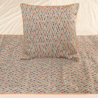 The HomeCentric King Queen Twin Beige & Multicolor Luxury King 90"x18" Bed Runner with 2 Pillow Cover, Chevron Embroidery Bed Scarf on Jacquard Embroidered Fabric - Happy Chevy