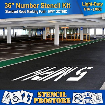 Pavement Stencils - 36 inch Number KIT Stencil Set - (12 Piece) - 36" x 9" x 1/16" (63 mil) - Light-Duty