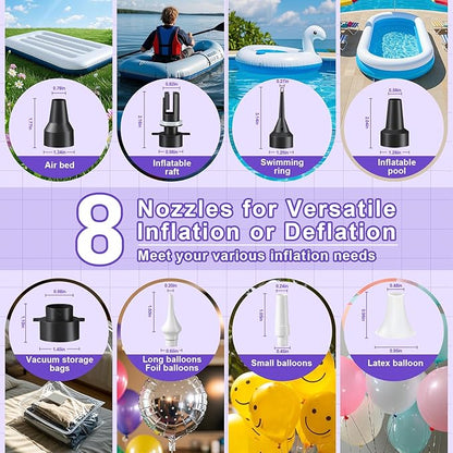 FLSEPAMB Electric Balloon Pump, 3-in-1 Portable Electric Air Balloon Blower Machine Balloon Pump 2 Motor Dual Nozzle Balloon Inflator for Latex 260Q Long Foil Balloons Swimming Rings Air Beds