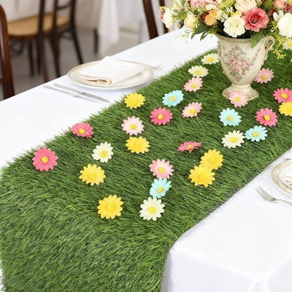 Breling 12 x 47 in Artificial Grass Table Runner Spring Easter Flower Party Decorations Grass Turf Faux Table Runner Decorations for Golf Themed Party, Wedding, Baby Shower, Indoor Outdoor Decor