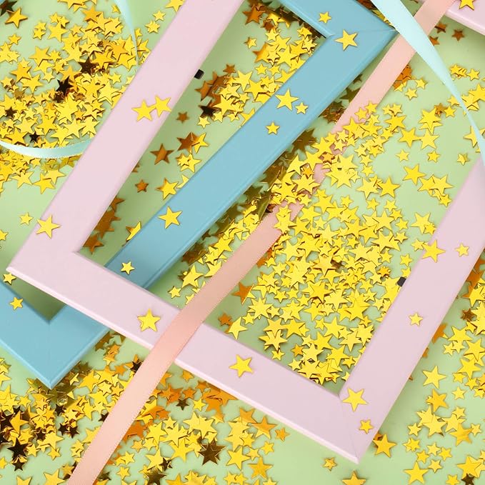 Hestya Star Confetti Glitter Table Confetti Metallic Foil Stars for Graduation Wedding Birthday Party Decorations(Gold,10mm and 6mm,60g)