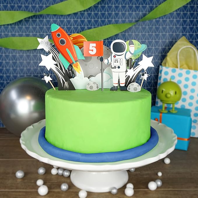 21 Pcs Space Cake Topper for Decorations - Astronaut, Rocket, Planet, and Outer Space Cupcake Toppers for Party Decorations