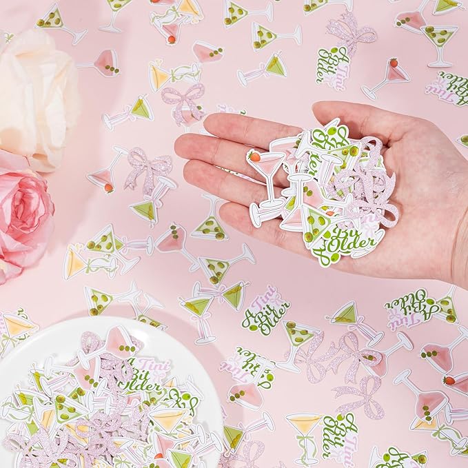 BeYumi Martini Bow Table Confetti - 300Pcs A Tini Bit Older Table Confetti Decorations Colorful Martini and Pink Bows Birthday Paper Decor for Girls Birthday Wedding Bridal Shower Bar Party Supplies