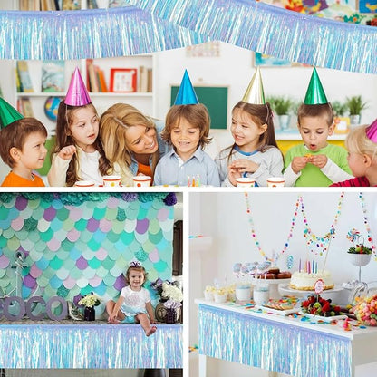 BEISHIDA 3 Packs 30 Feet Metallic Foil Fringe Garland Tinsel Streamers，Iridescent Blue Wall Hanging Tinsel Fringe Banners for Wedding Birthday Party Decoration Halloween Christmas New Year