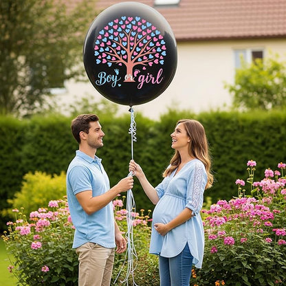 Giving Tree Gender Reveal Balloon Popping Ideas, 36" Jumbo Black Baby Boy or Girl Balloons with Blue Pink Confetti, Perfect for Baby Shower Gender Reveal Parties