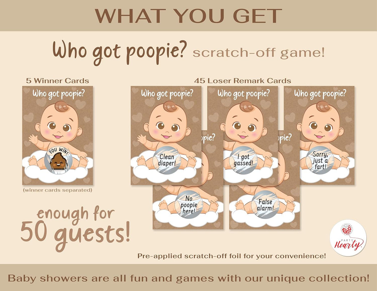 Party Hearty Delightful Baby Shower Fun - 50 Hilarious Poopie Scratch-Offs - Ideal for All Genders