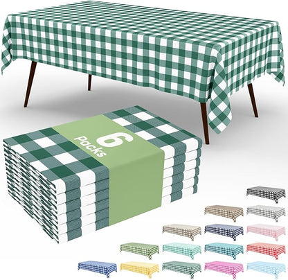 Smiry 3 Pack Hunter Green Gingham Disposable Tablecloths - 54" x 108" Heavy Duty Plastic Table Cloth, Waterproof Buffalo Plaid Table Covers for St. Patrick's Day, Banquets, Parties