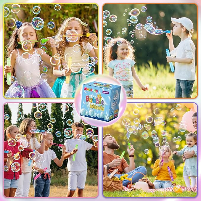 48 Pack Big Bubble Wands Bulk in 6 Colors, Bulk Party Favors for Boys & Girls, Ideal Summer Toy for Easter, Halloween, Valentine, School Classroom Prizes and Goodie Bags Stuffers