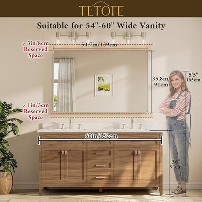 TETOTE 55 x 36 Inch Bathroom Mirror, Brushed Brass Gold Vanity Mirror, Modern Rectangle Metal Frame Decorative Wall Mirror for Entryway Shatterproof (Horizontal/Vertical)