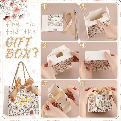 Moinchore 40 Pack Wildflower Thank You Gift Bags with Handles Small Thank You Party Favor Bags with Bow Wedding Welcome Tote for wedding Holiday Bridal Shower Party(Vintage Champagne Flowers)
