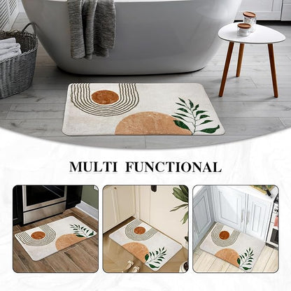 APROPHIC 17"X35" Boho Bath Rugs for Bathroom Decor Non-Slip Bath Mat Absorbent Plush Microfiber Soft Carpet Machine Washable Bath Mat for Living Room,Showers,Laundry Room,White