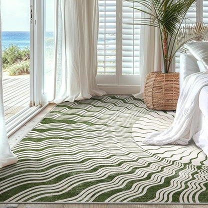 Hedlive Boho Washable Rugs 5x7, Sun Print Soft Green Rug for Bedroom Ultra-Thin Nursery Rug Non Slip, Stain Resistant Living Room Carpet for Dining Room Classroom(5'x 7',Green/Multi)