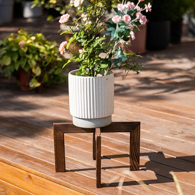 HPC DECOR 2 Pack Wood Plant Stand-Mid Century Modern Planter Stands-Wooden Flower Pot Stands Riser,Low Short Plant Stands Indoor-Modern Minimalist Wooden Stool for Plant Pot Holder, Fit 5-15 Inch Pot.