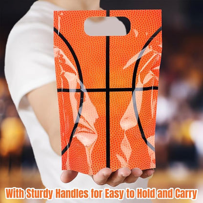 Blosssound 50 Pcs Basketball Goodie Bags Sport Sealing Pouches with Handles Clear Resealable Basketball Party Plastic Bags for Sports Theme Birthday Party Candy Gift Wrap Supplies Decoration