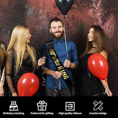 40th Birthday King Sash with Gold Foil - Soft Satin Black 40th Birthday Sash for Men 40th Fabulous Bday Party, Great for Men 40 Bday Gifts Ideas, Large Enough Size (35.4x3.74 inch)