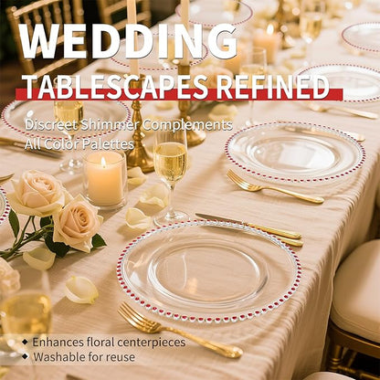 24 Pack Clear Charger Plates Bulk Wedding, 13 Inch Plastic Round Dinner Chargers with Red Beaded Rim, Acrylic Round Decorative Plates for Wedding Party Home and Tabletop Decor (Red)