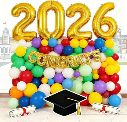 Colorful Balloons Arch Kit, 127pcs Different Size Rainbow Balloons Arch, Globos De Colores for Carnival Xmas Graduation Baby Shower Birthday Party Decorations