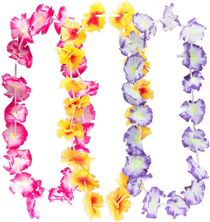 Super Z Outlet Giant Hawaiian Ruffled Simulated Colorful Luau Silk Flower Leis Jumbo Necklaces for Tropical Island Beach Theme Party Event, Birthday Supplies, Costume (12 Pack)