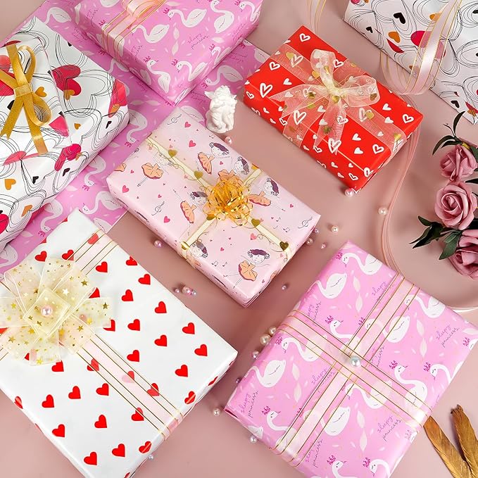 10 Sheets Pink Red Heart Birthday Gift Wrapping Paper, Valentine's Day Wrapping Paper Sheets for Women Girls, Gift Wrapping Paper for Birthday Mother’s Day Baby Bridal Shower Wedding, 19.7x27.6Inch