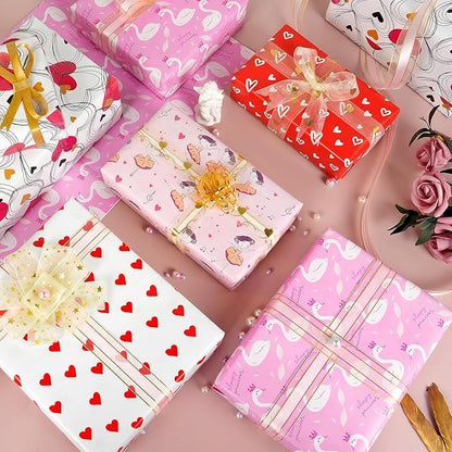 10 Sheets Pink Red Heart Birthday Gift Wrapping Paper, Valentine's Day Wrapping Paper Sheets for Women Girls, Gift Wrapping Paper for Birthday Mother’s Day Baby Bridal Shower Wedding, 19.7x27.6Inch